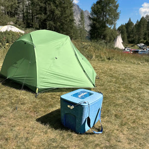 Einkaufskiste blau Größe M beim Zelten