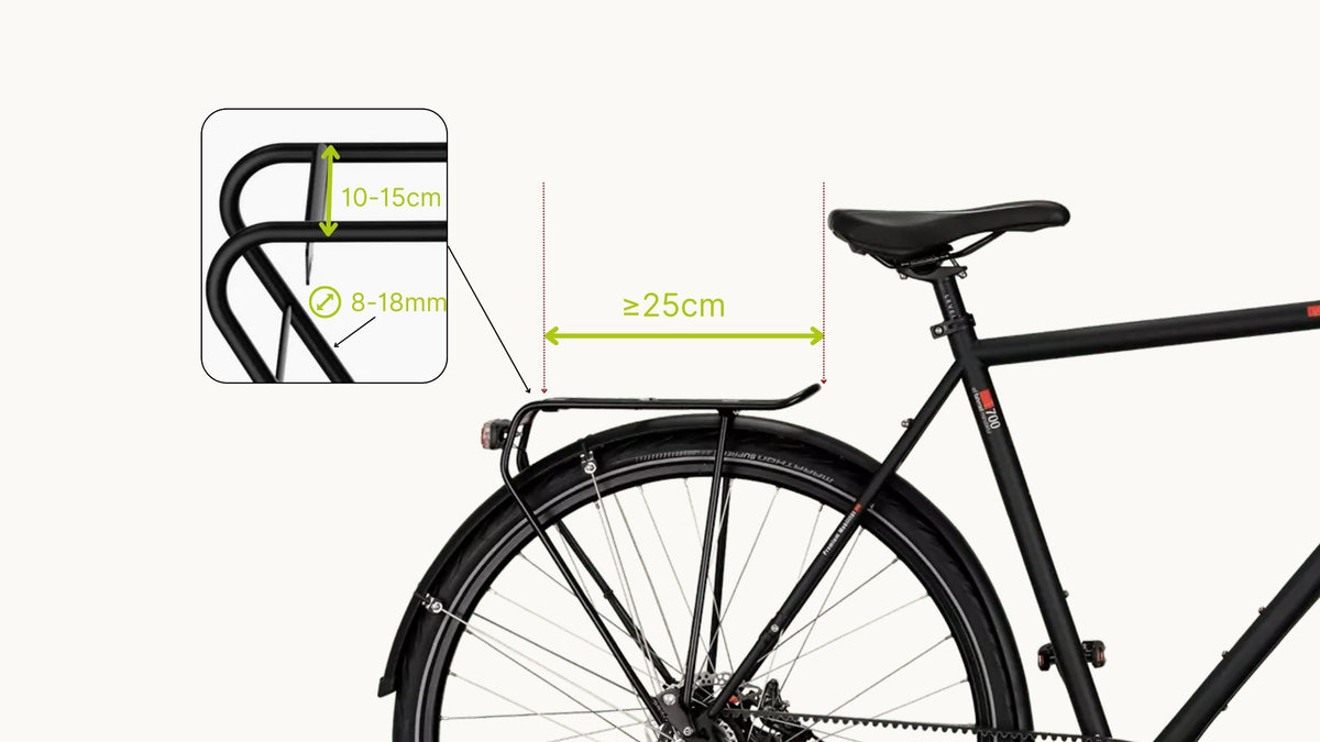 Abmaße des Gepäckträgers für den AEROSTUFFY M Bike oder Porter mit dem AEROSTUFFY M