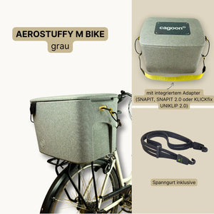 AEROSTUFFY M BIKE in grau auf Radgepäckträger als SET