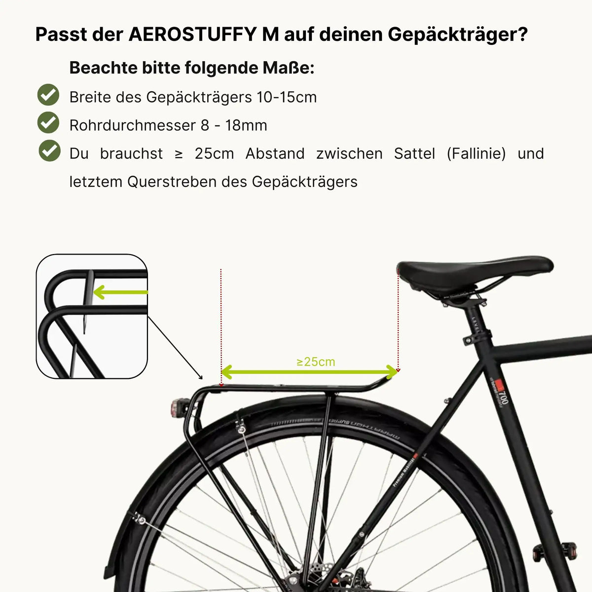 Abmaße Gepäckträger für AEROSTUFFY M auf PORTER System